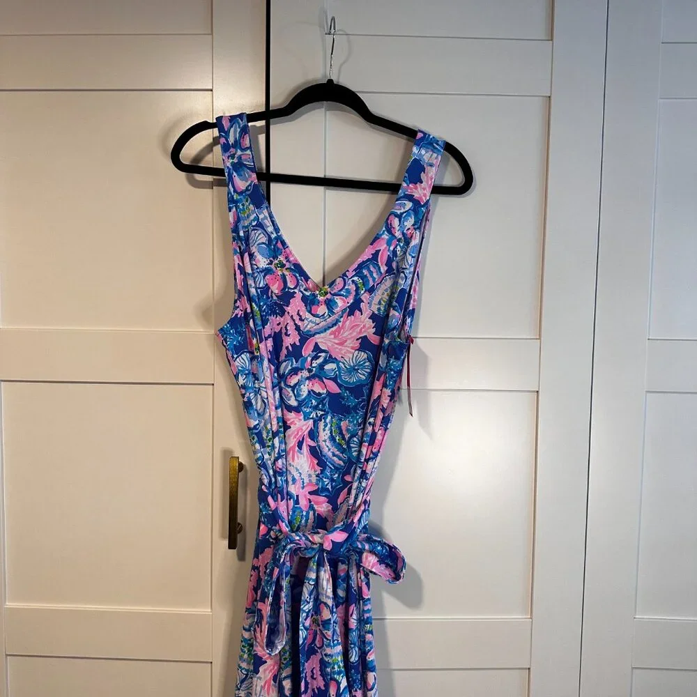 NWT Lilly Pulitzer Blue and Pink Floral Midi Dress - Picture 5 of 9